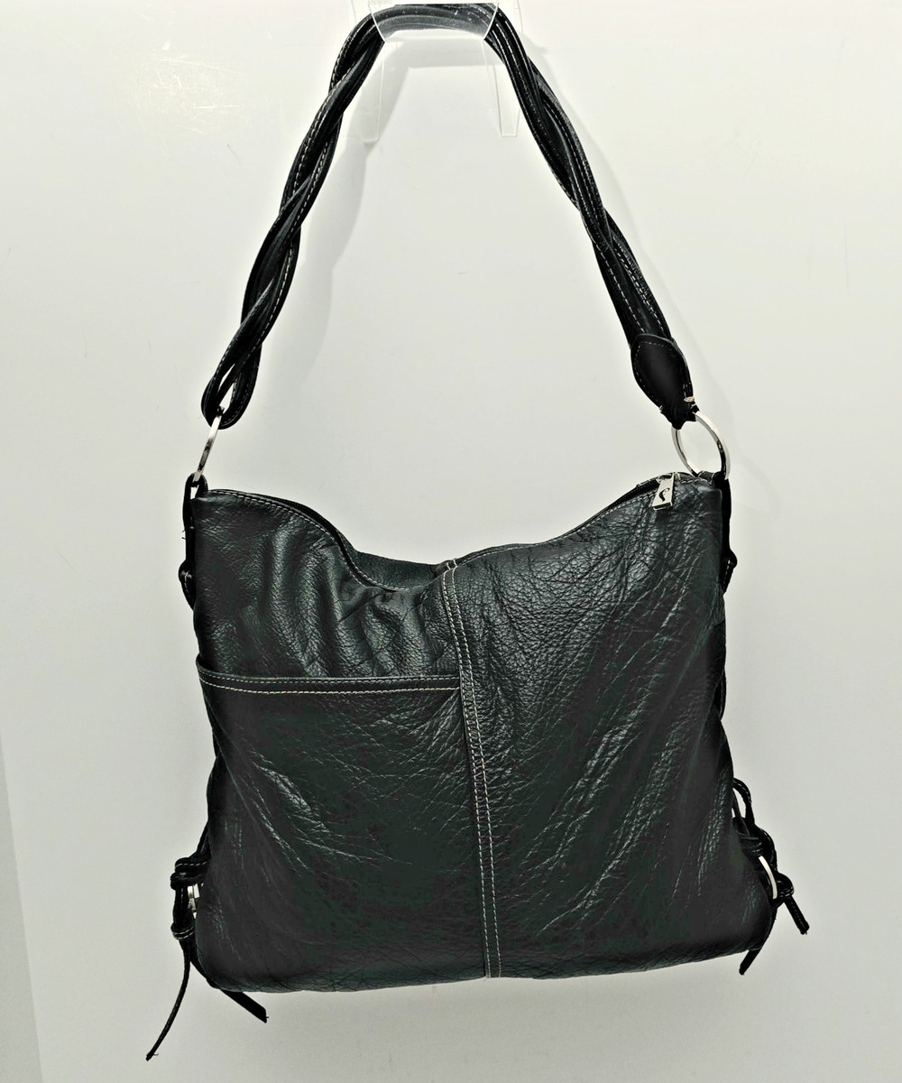 VINTAGE FORTUNA VALENTINO "Y2K" Black LEATHER SLOUCHY HOBO BAG